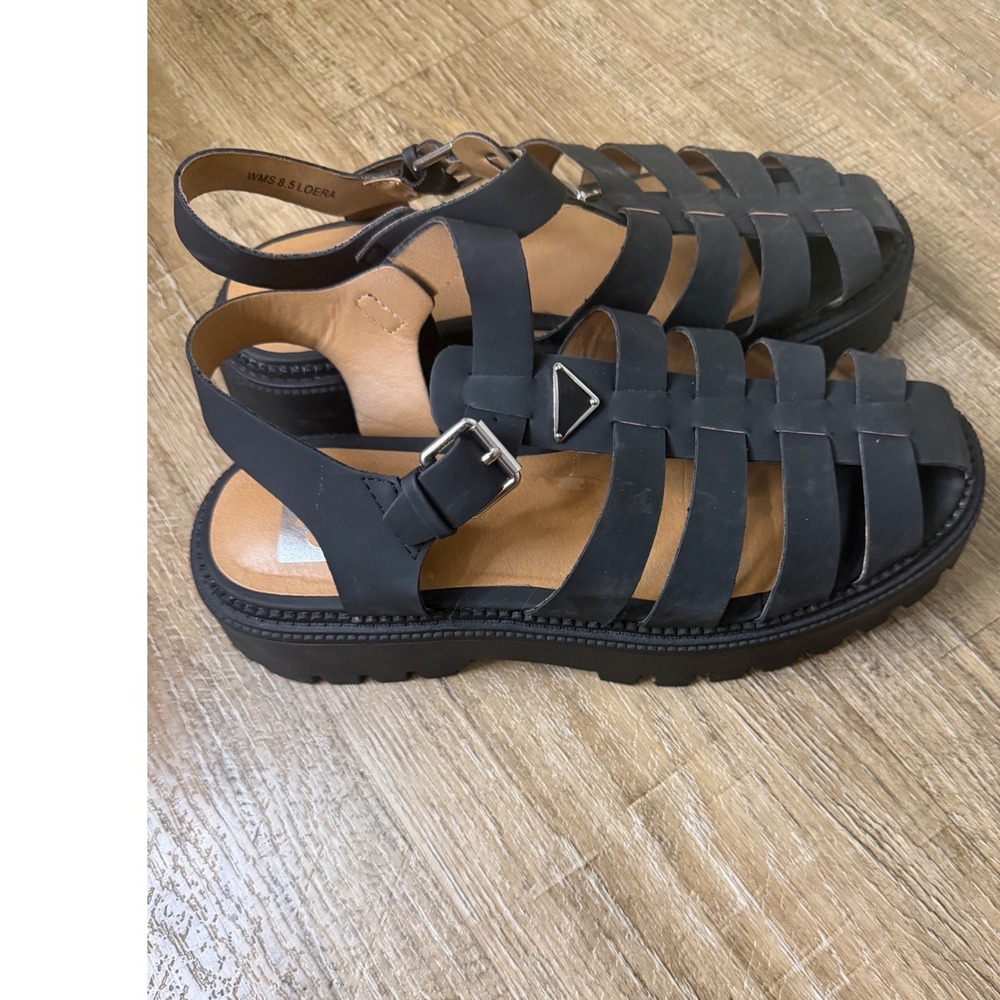 DV Dolce Vita Loera Black Fisherman Platform Sandals Womens 8.5 Lug Sole Edgy